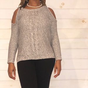 Francesca’s Cable Knit Cold Shoulder Sweater